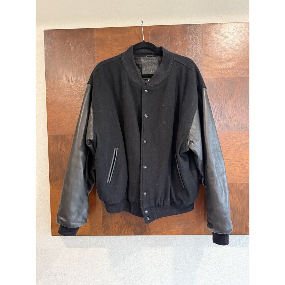 Golden Bear Men’s Wool Leather Snap Front Leatherman Jacket Sz Large black